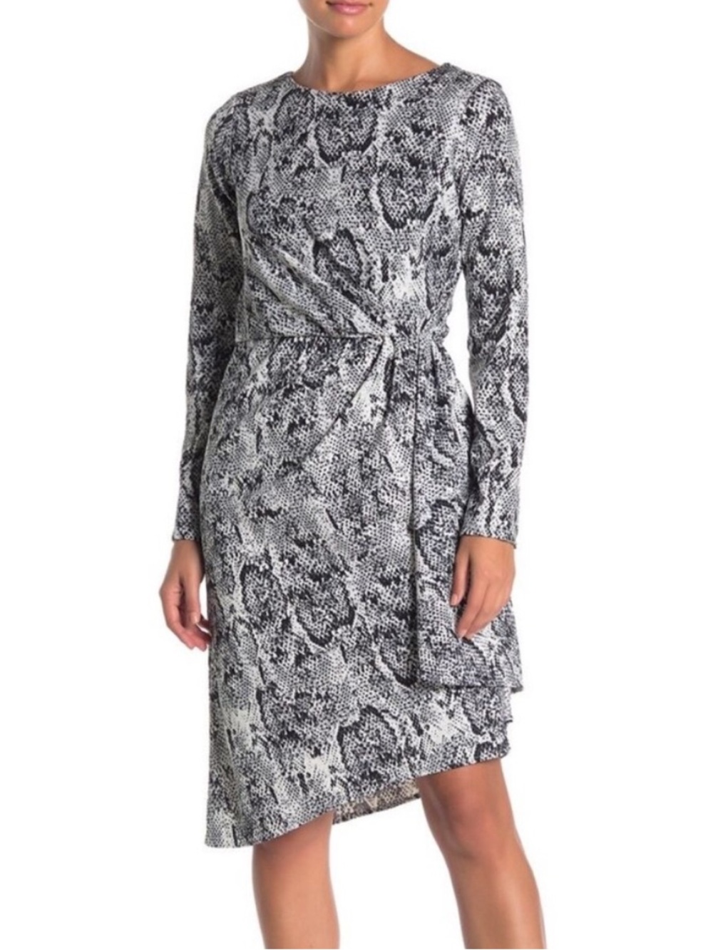 Julia Jordan Snake Print‎ Long-Sleeve Twist-Waist Asymmetrical Hem Dress